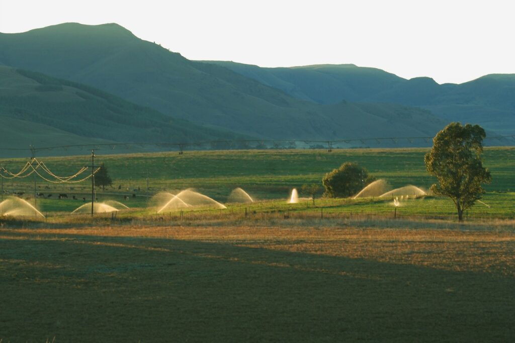 mountains, scenery, sprinklers